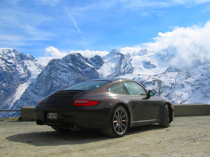 My Porsche 911 C2S near the top of Stelvio Pass in Italy