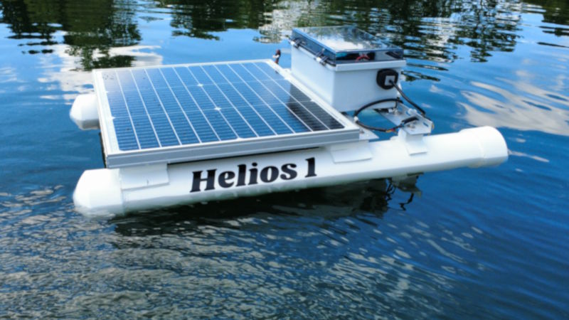 Helios 1 close-up on water with clear view of solar panel