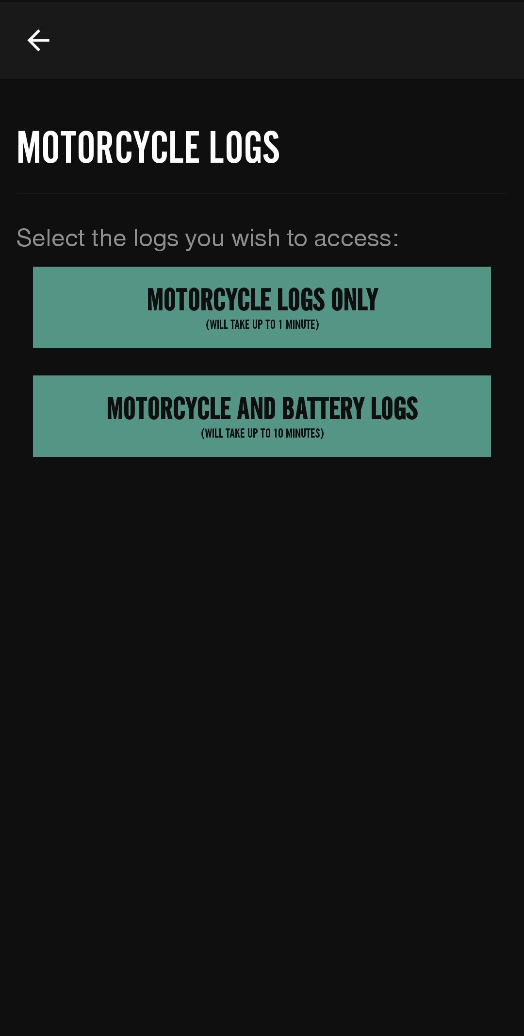 Zero Motorcycles Next Gen App screenshot - Log screen
